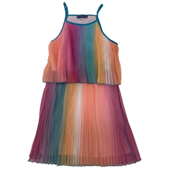 Sara Sara Truly Me Dress Girls 10 Multi-Colored Pleated 2 Tier Adjustable Straps - Picture 1 of 7